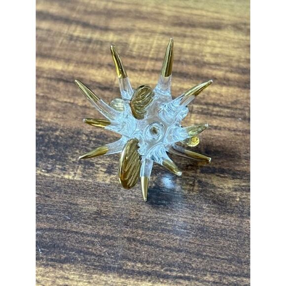 Glass Puffer Fish Figurine 1.75" w/ Gold Tips - Picture 2 of 6